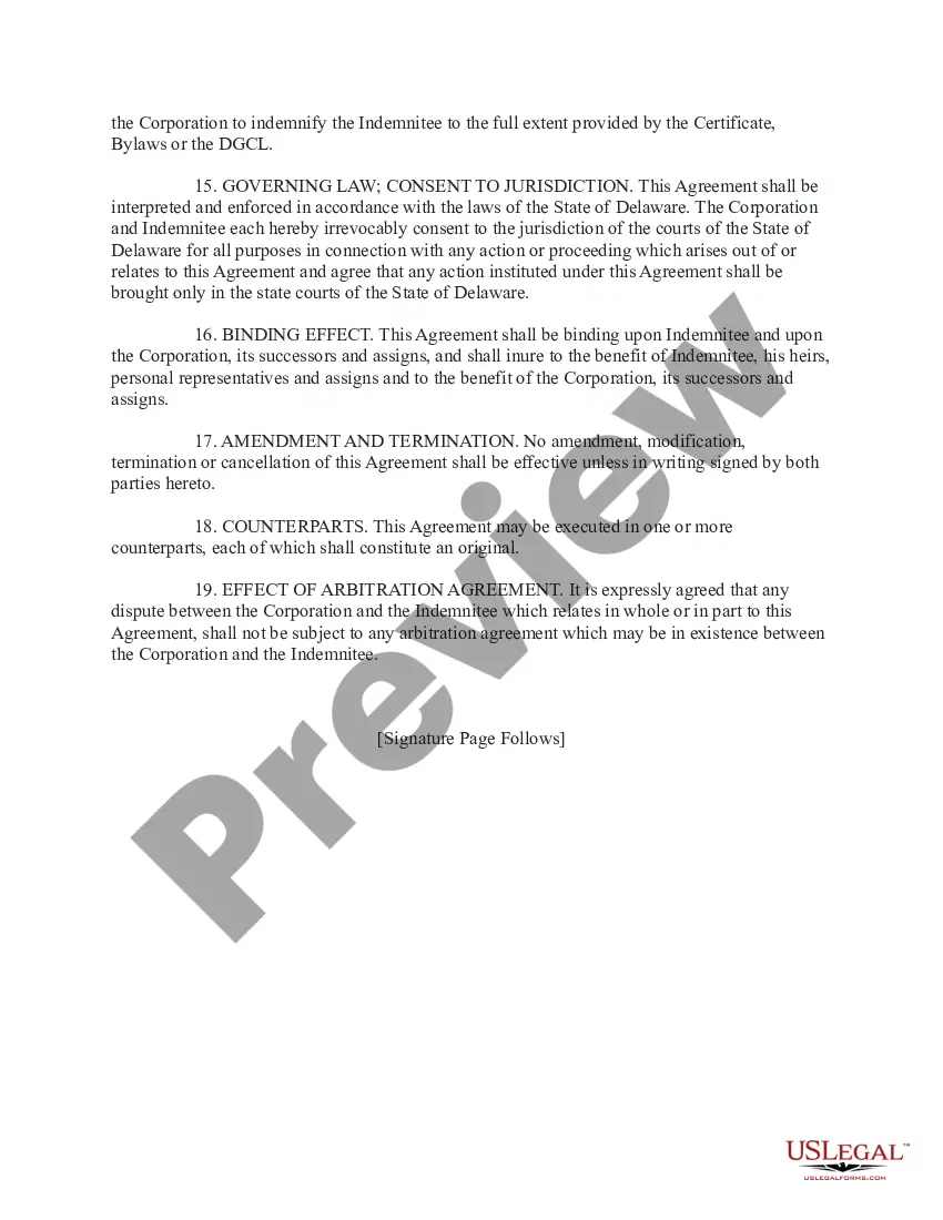 Preview Executive and Director Indemnity Agreement