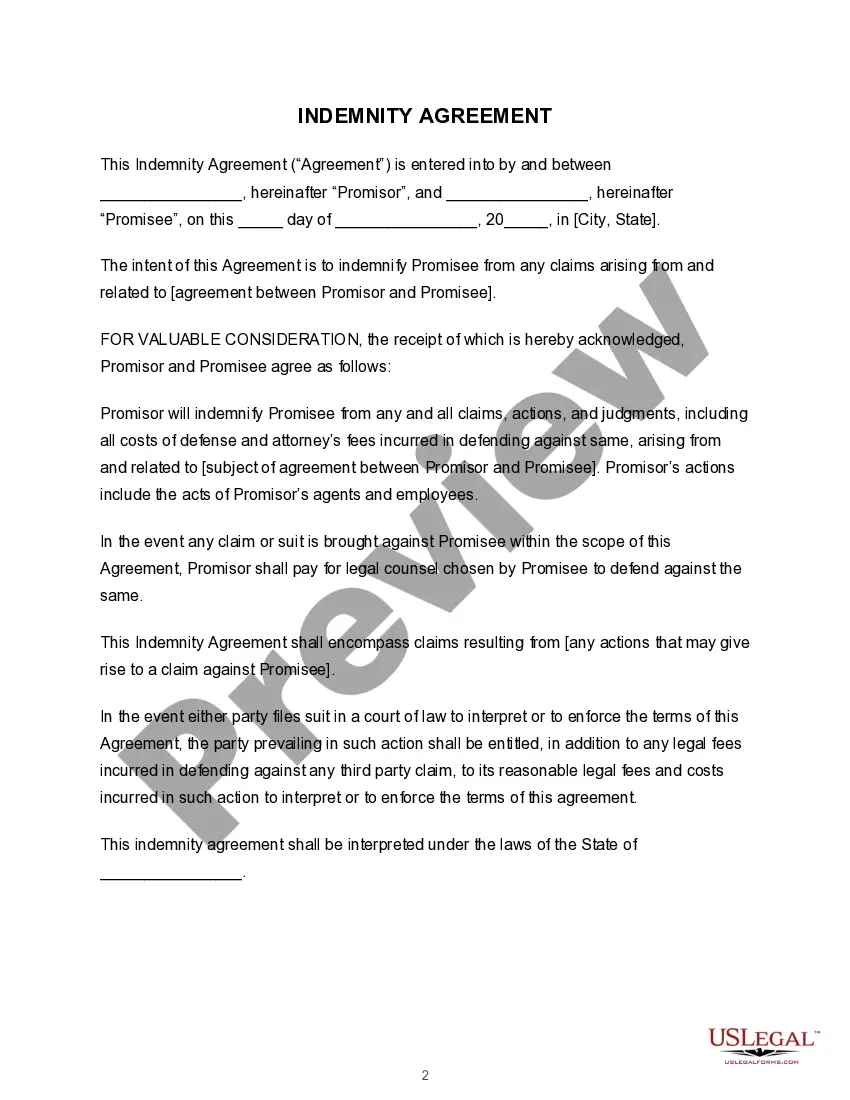 Get Indemnity Agreement Template Preview Indemnity Agreement Template