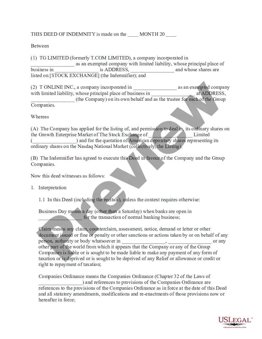 Get Deed of Indemnity Preview Deed of Indemnity