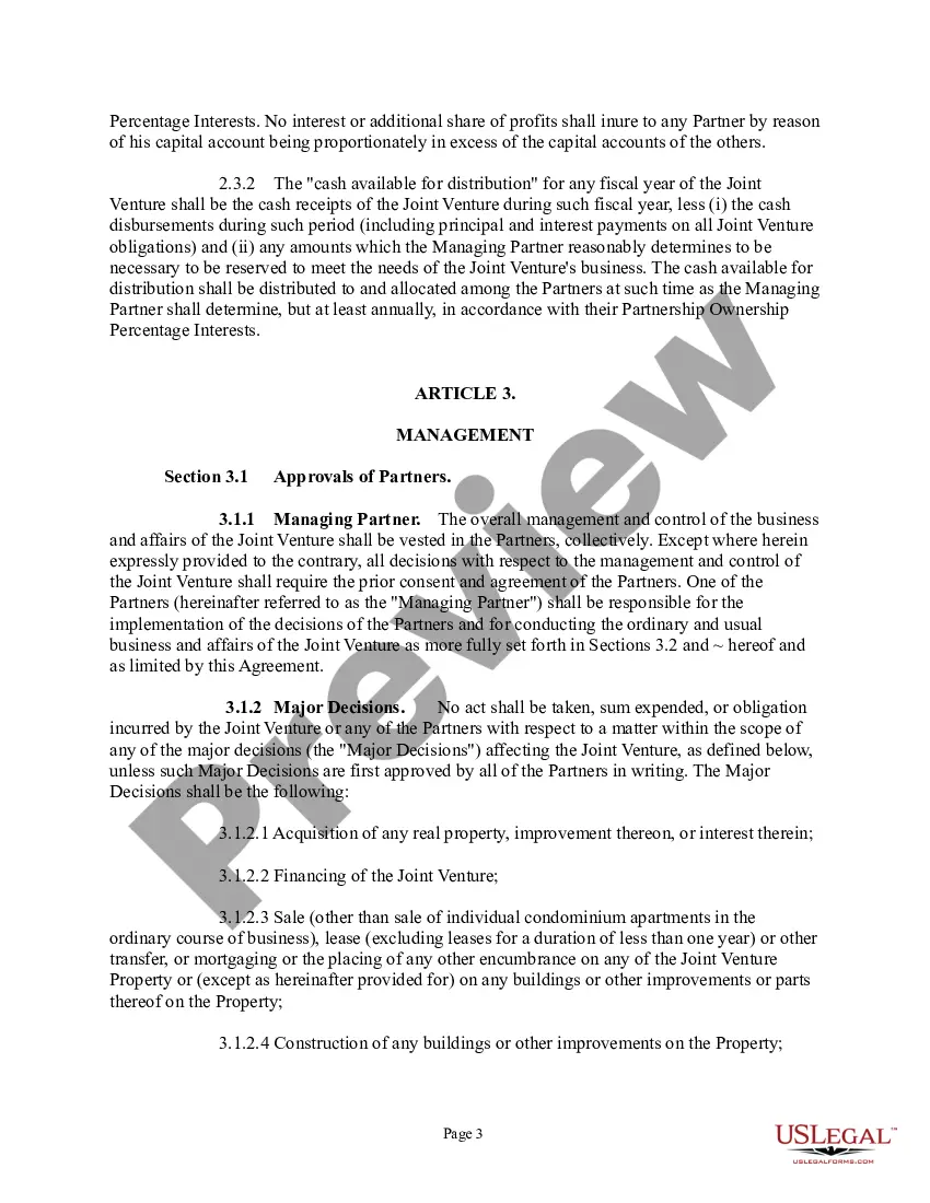 Preview Joint Venture Agreement - Joint Venture Agreements for Two Parties Owning Property as Tenants in Common