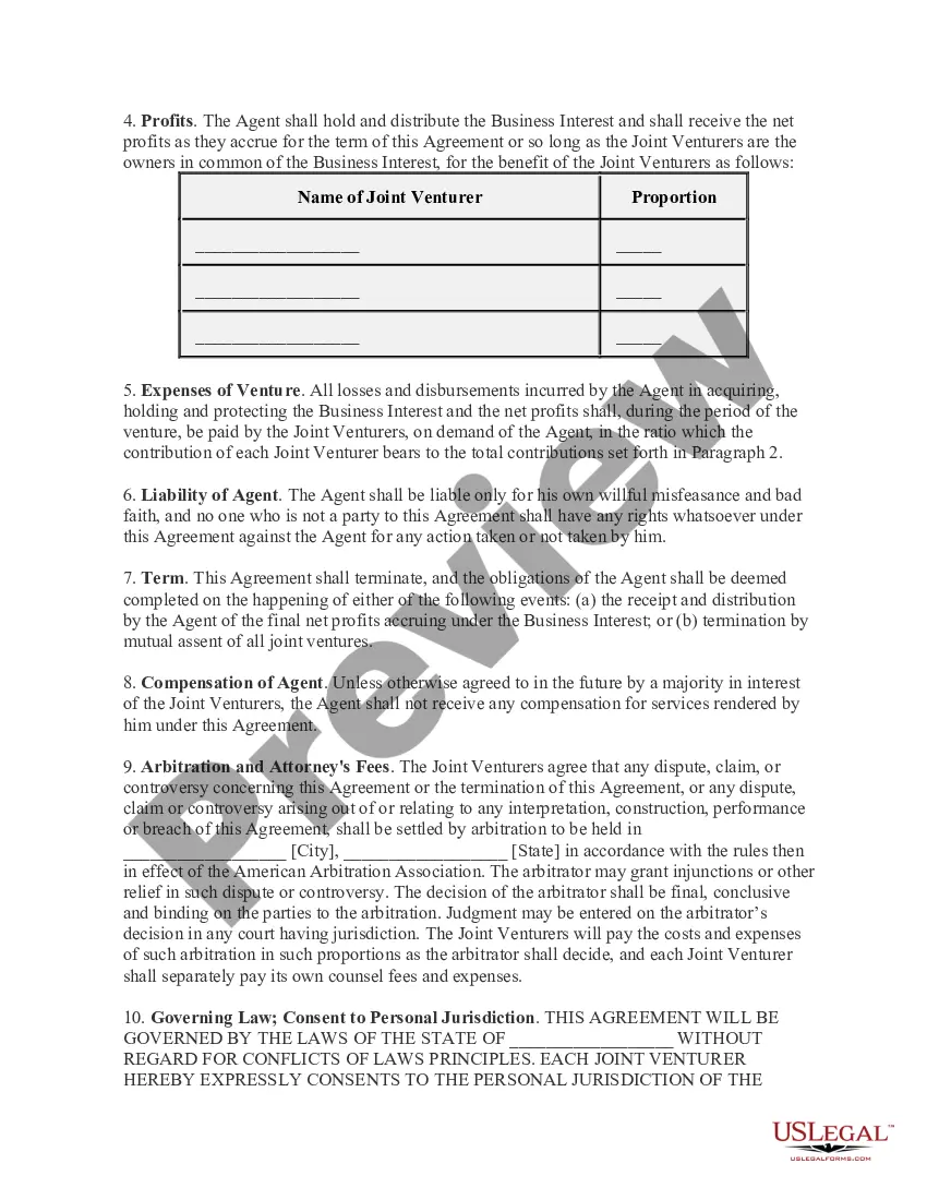 Preview Joint Venture Agreement - regarding Business Interest