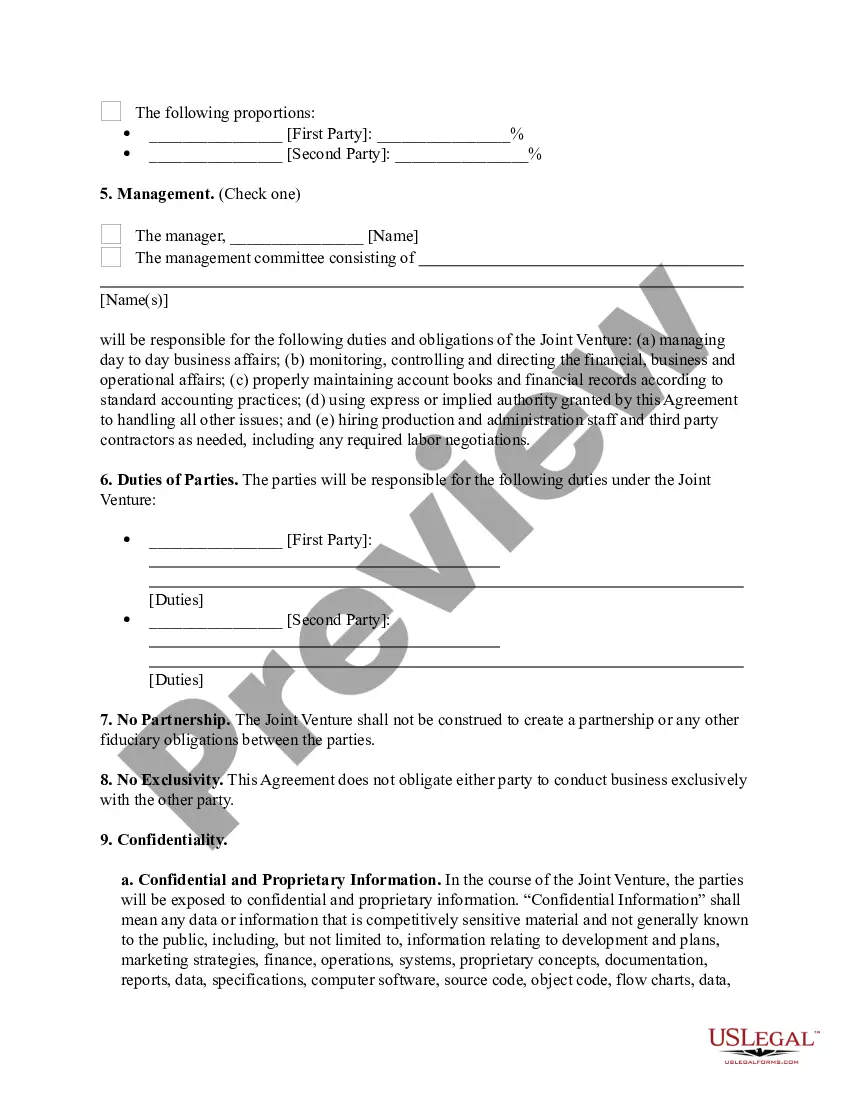 Get Joint Venture Agreement - between Two Parties Preview Joint Venture Agreement - between Two Parties