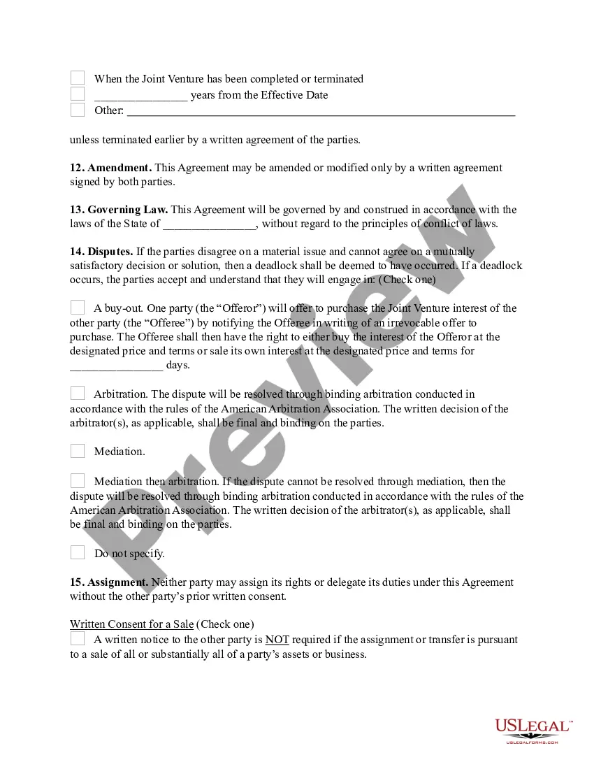 Get Joint Venture Agreement - between Two Parties Preview Joint Venture Agreement - between Two Parties