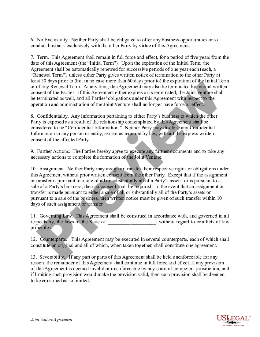 Get Joint Venture Agreement - Sample Preview Joint Venture Agreement - Sample