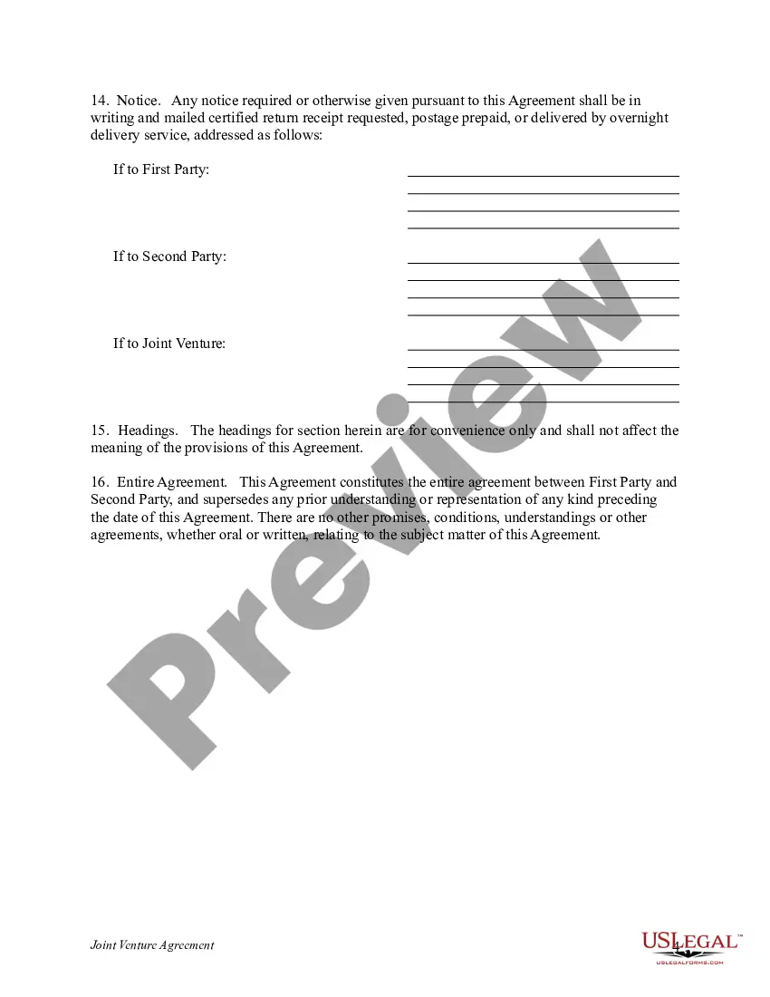 Get Joint Venture Agreement - Sample Preview Joint Venture Agreement - Sample