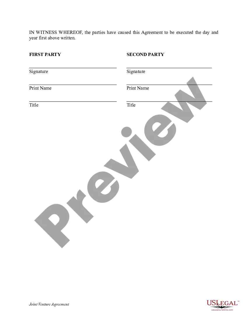 Get Joint Venture Agreement - Sample Preview Joint Venture Agreement - Sample