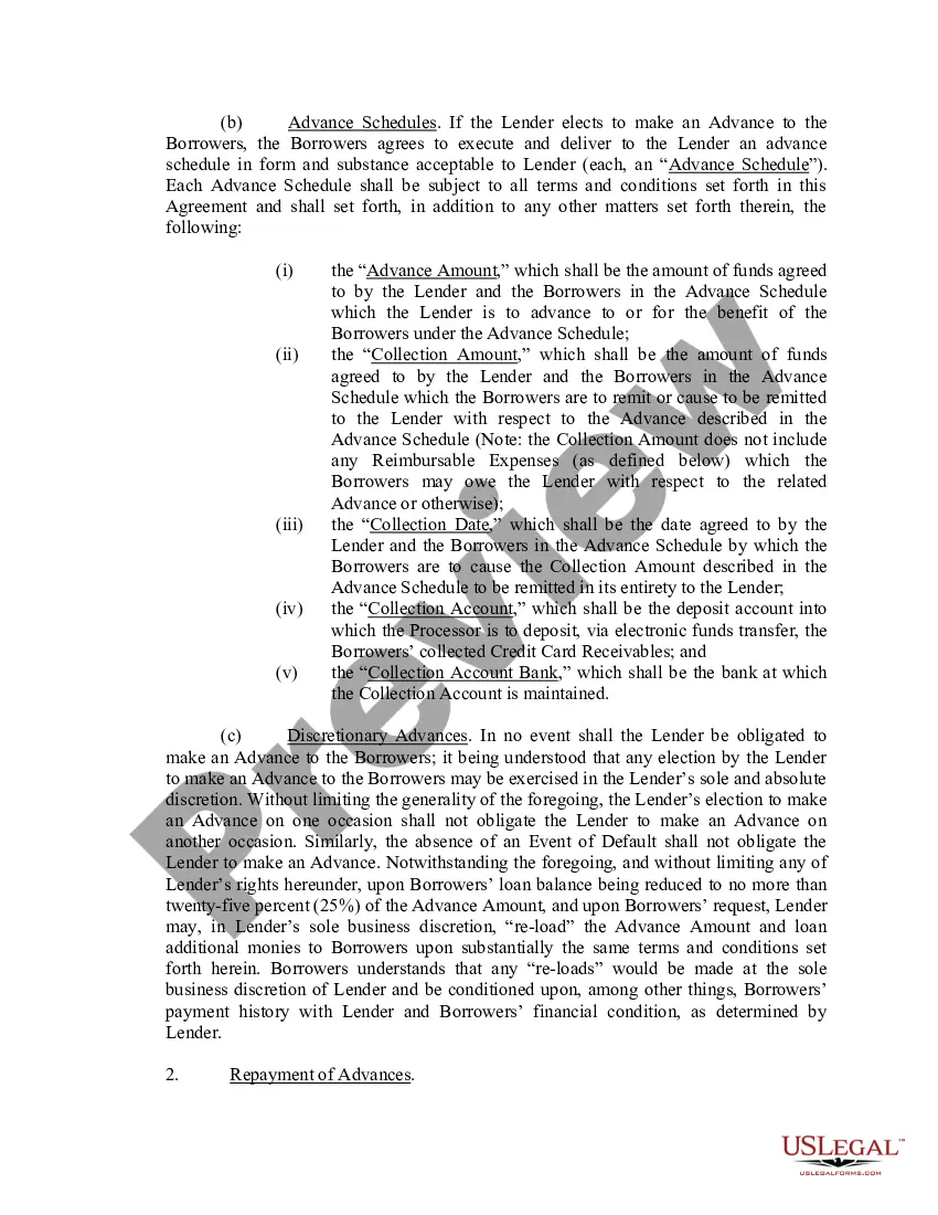 Preview Credit Card Receivables Advance Agreement