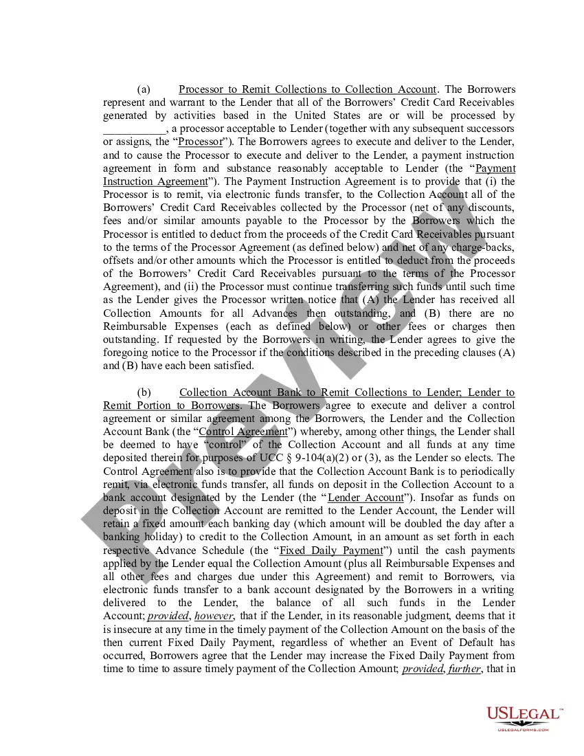 Preview Credit Card Receivables Advance Agreement