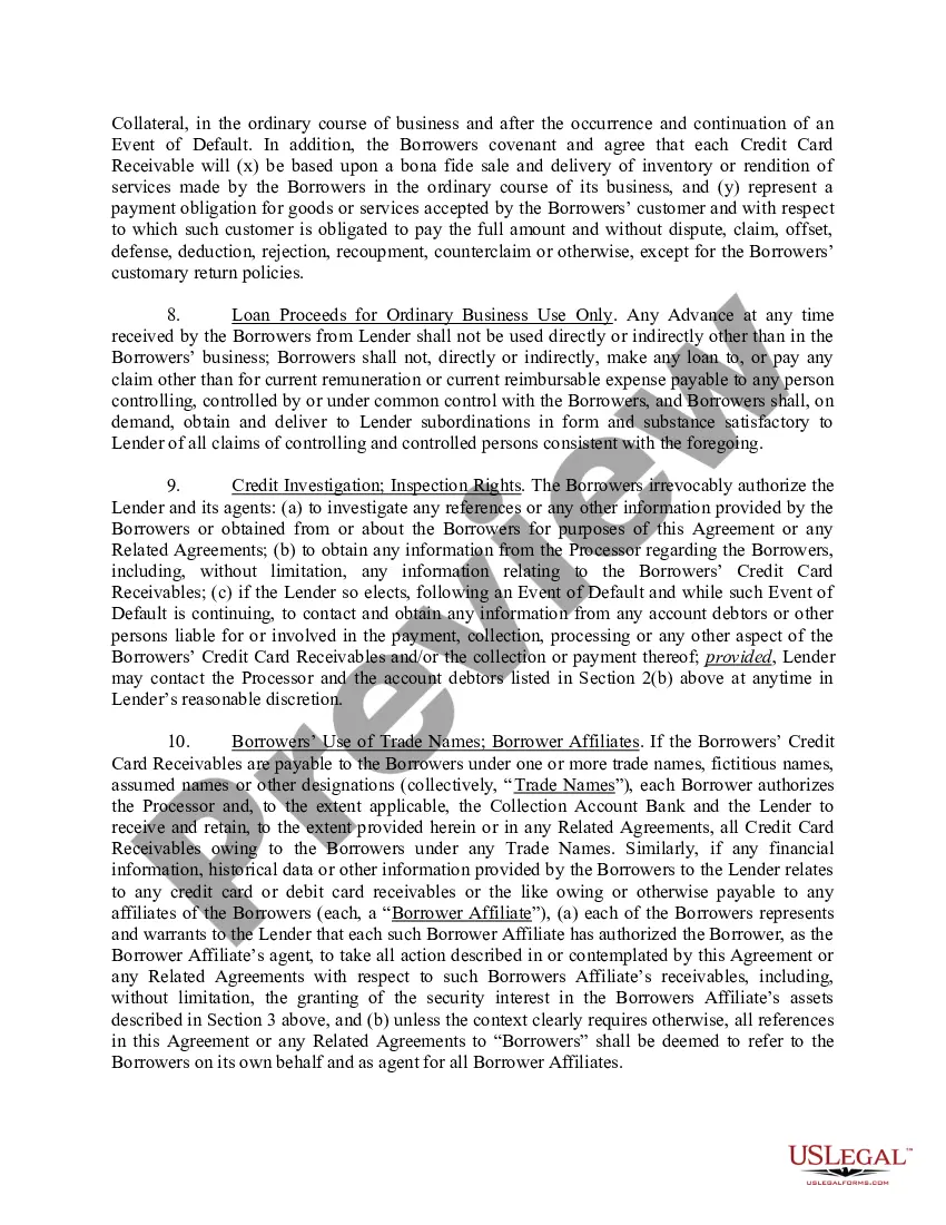 Preview Credit Card Receivables Advance Agreement