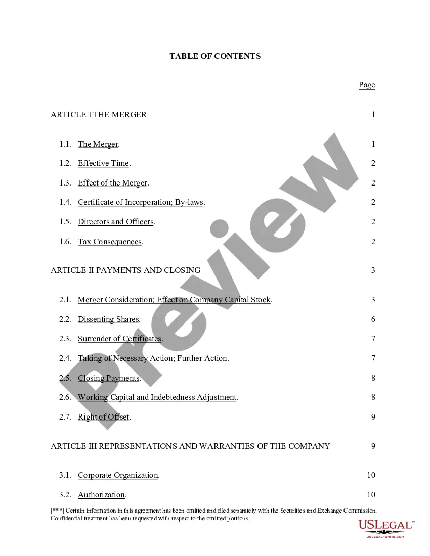 Preview Agreement and Plan of Merger