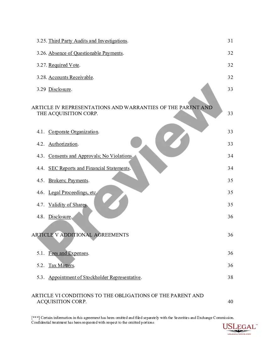 Preview Agreement and Plan of Merger