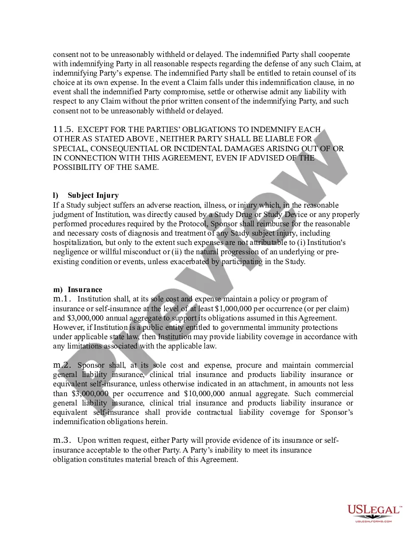 Preview Accelerated Clinical Trial Agreement between Institution and Sponsor