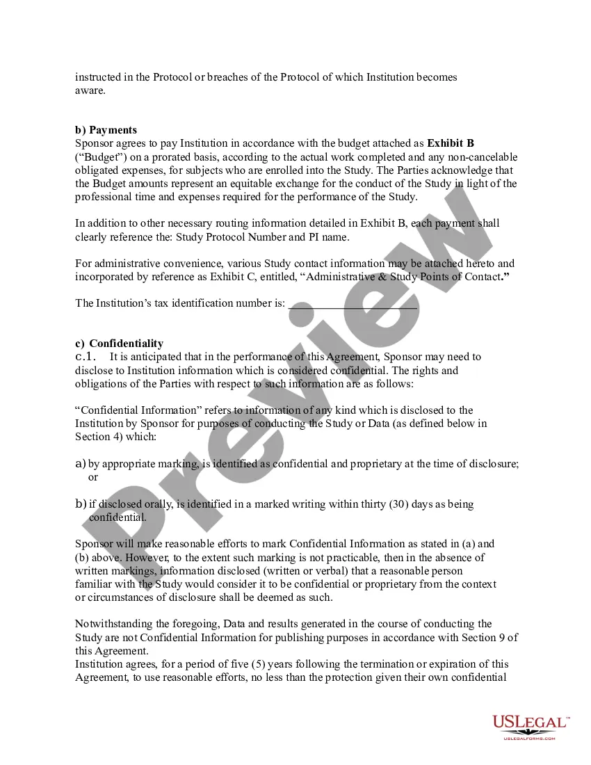 Preview Accelerated Clinical Trial Agreement between Institution and Sponsor