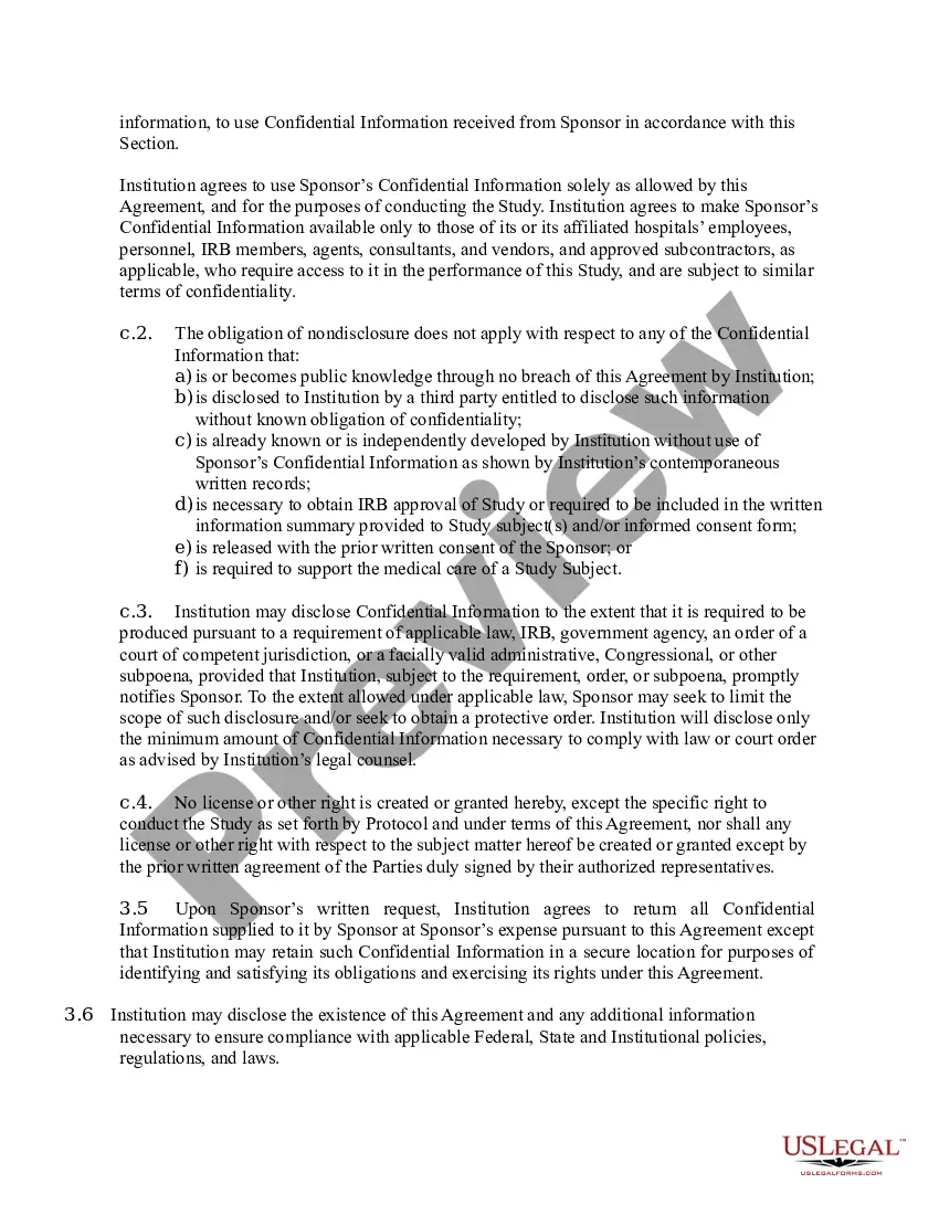 Preview Accelerated Clinical Trial Agreement between Institution and Sponsor