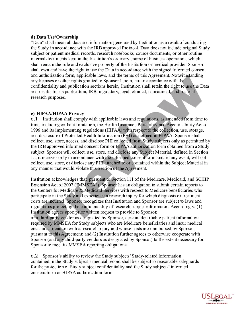 Preview Accelerated Clinical Trial Agreement between Institution and Sponsor