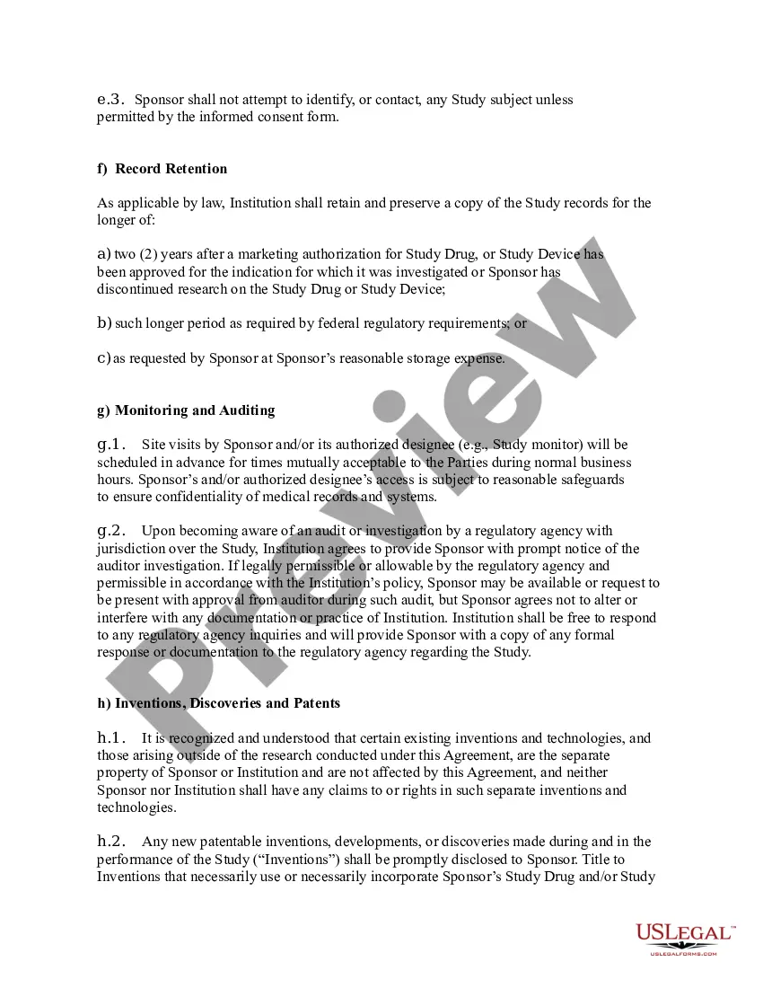 Preview Accelerated Clinical Trial Agreement between Institution and Sponsor
