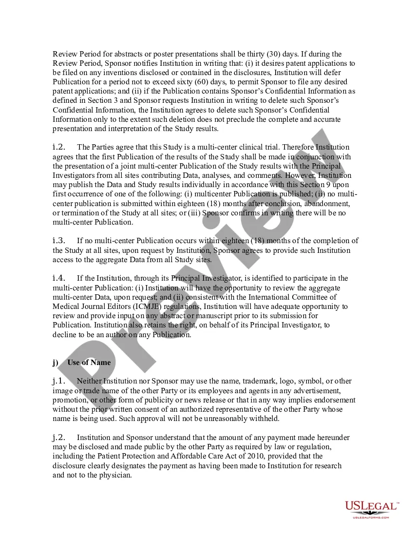 Preview Accelerated Clinical Trial Agreement between Institution and Sponsor