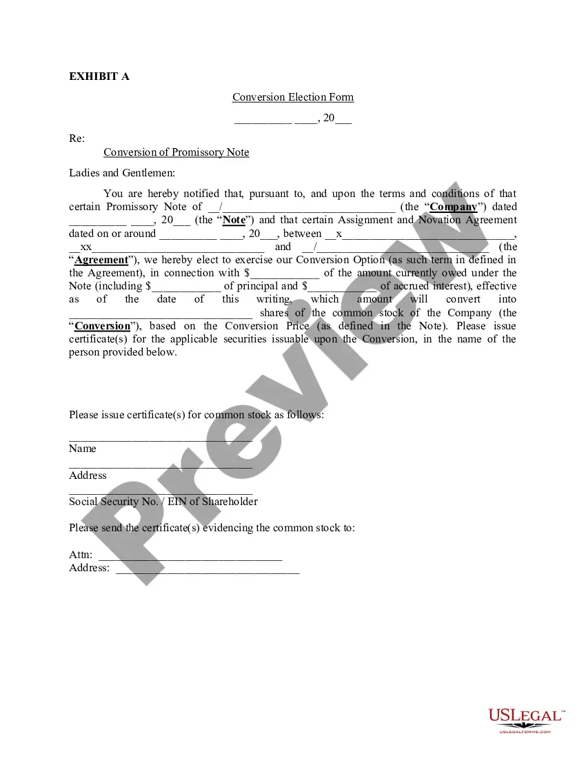 Preview Assignment and Novation Agreement