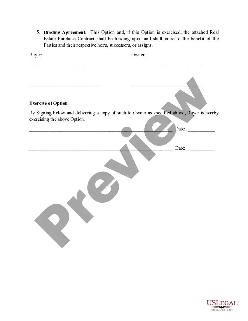 Get Option to Purchase Real Estate Preview Option to Purchase Real Estate