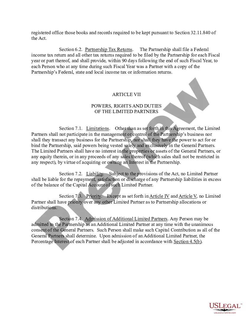 Get Agreement of Limited Partnership Preview Agreement of Limited Partnership