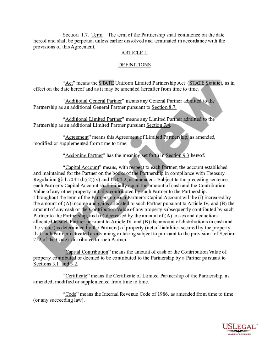Get Agreement of Limited Partnership Preview Agreement of Limited Partnership
