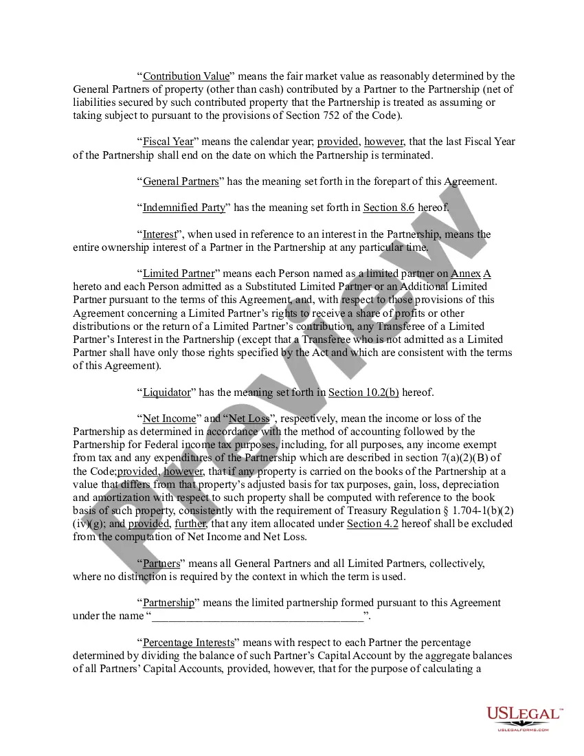 Get Agreement of Limited Partnership Preview Agreement of Limited Partnership