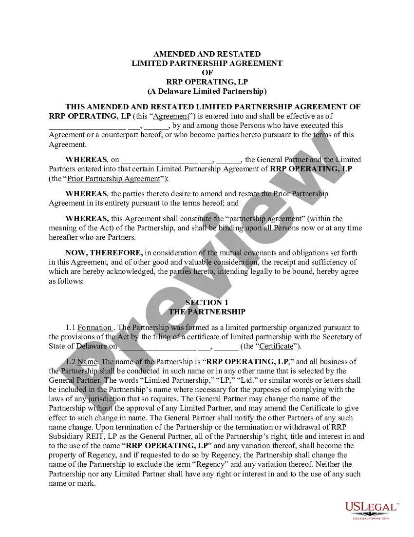 Get Amended and Restated Limited Partnership Agreement Preview Amended and Restated Limited Partnership Agreement