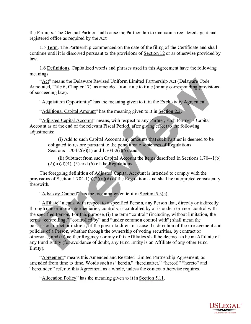Get Amended and Restated Limited Partnership Agreement Preview Amended and Restated Limited Partnership Agreement
