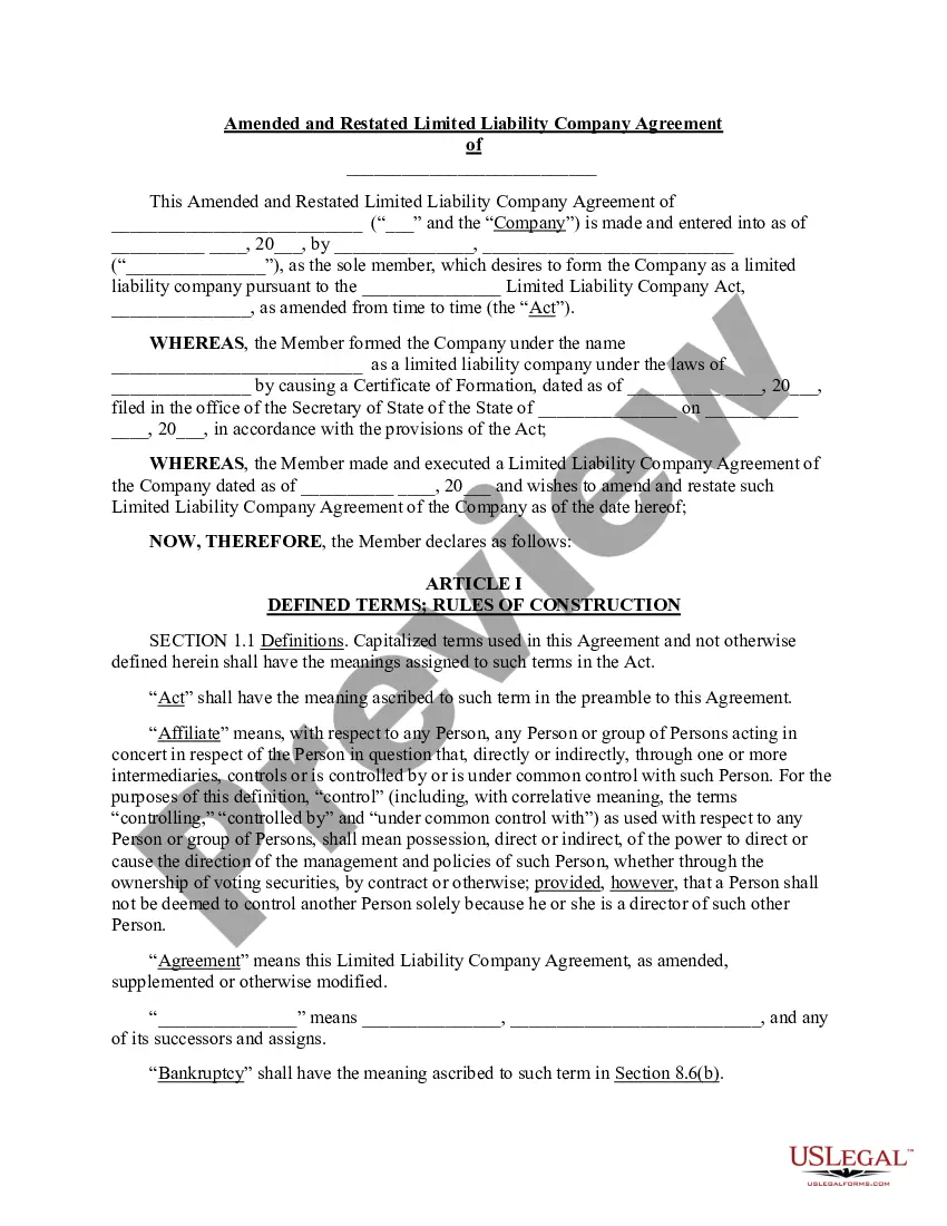 Get Amended and Restated Limited Company Agreement Preview Amended and Restated Limited Company Agreement