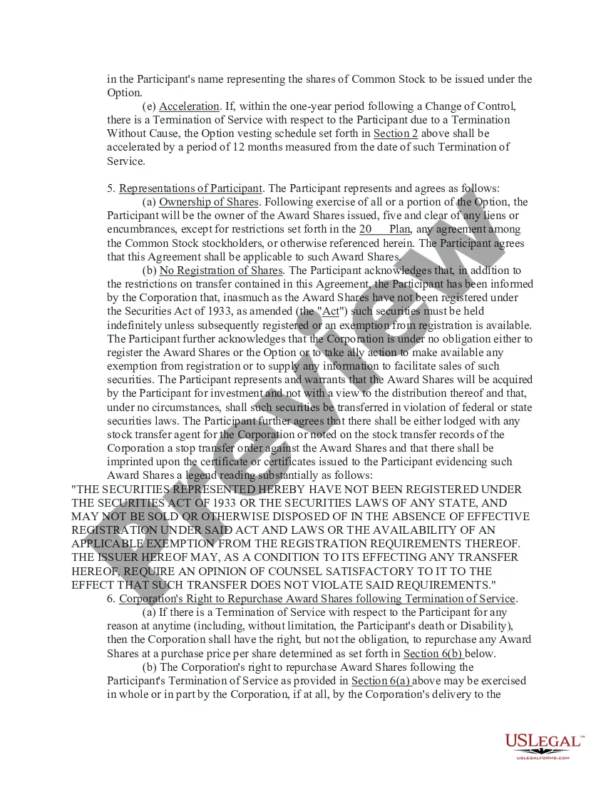 Get Non-Qualified Stock Option Award Agreement Preview Non-Qualified Stock Option Award Agreement