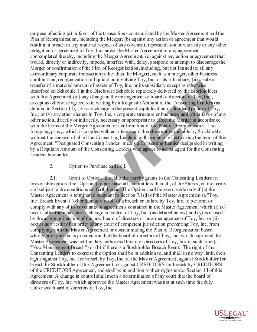 Preview Proxy and Stock Option Agreement
