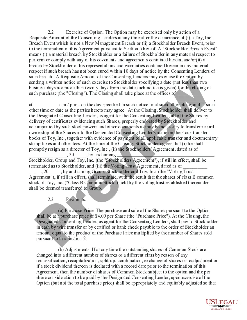 Preview Proxy and Stock Option Agreement
