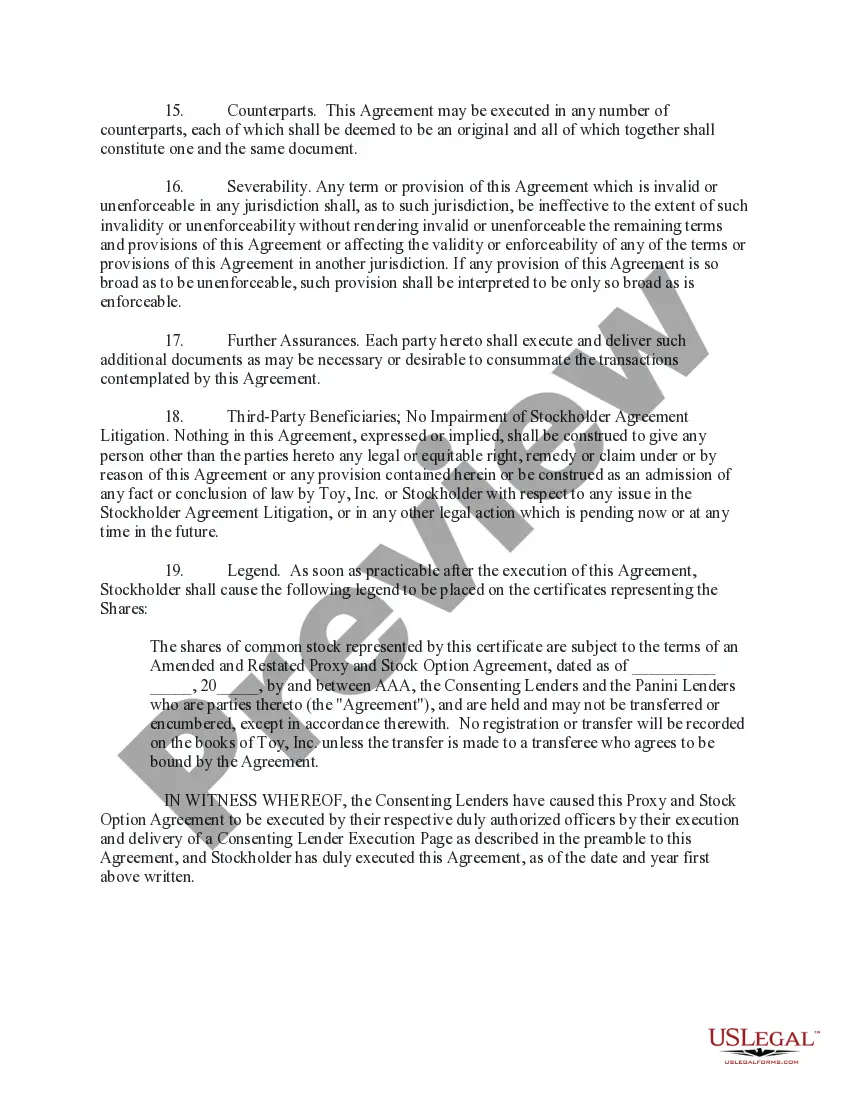 Preview Proxy and Stock Option Agreement