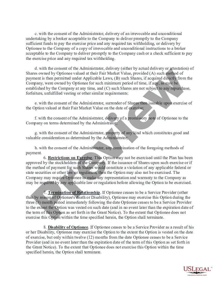Get Stock Option Grant Notice - Including Stock Option Agreement And Investment Representation Statement Preview Stock Option Grant Notice - Including Stock Option Agreement And Investment Representation Statement