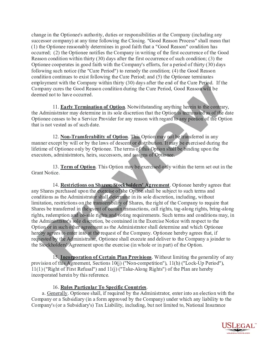 Get Stock Option Grant Notice - Including Stock Option Agreement And Investment Representation Statement Preview Stock Option Grant Notice - Including Stock Option Agreement And Investment Representation Statement