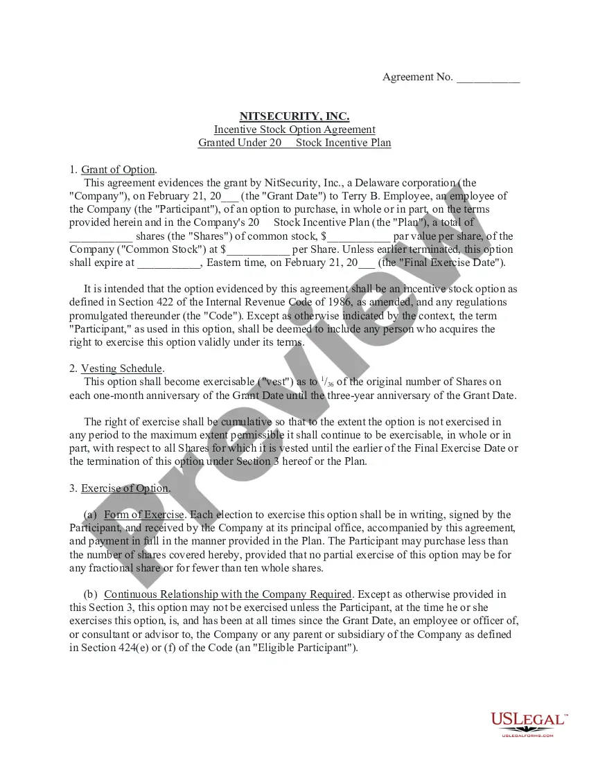 Get Incentive Stock Option Agreement Preview Incentive Stock Option Agreement