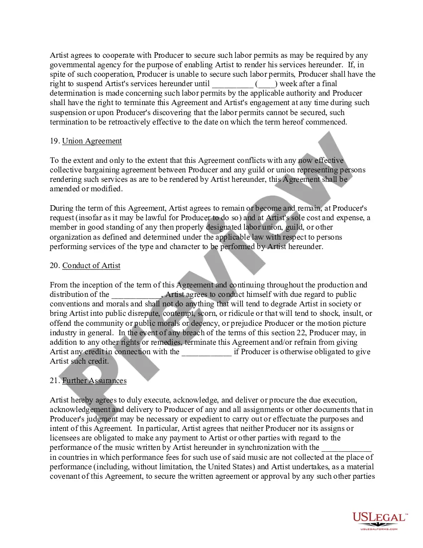 Preview Music Artist Agreement