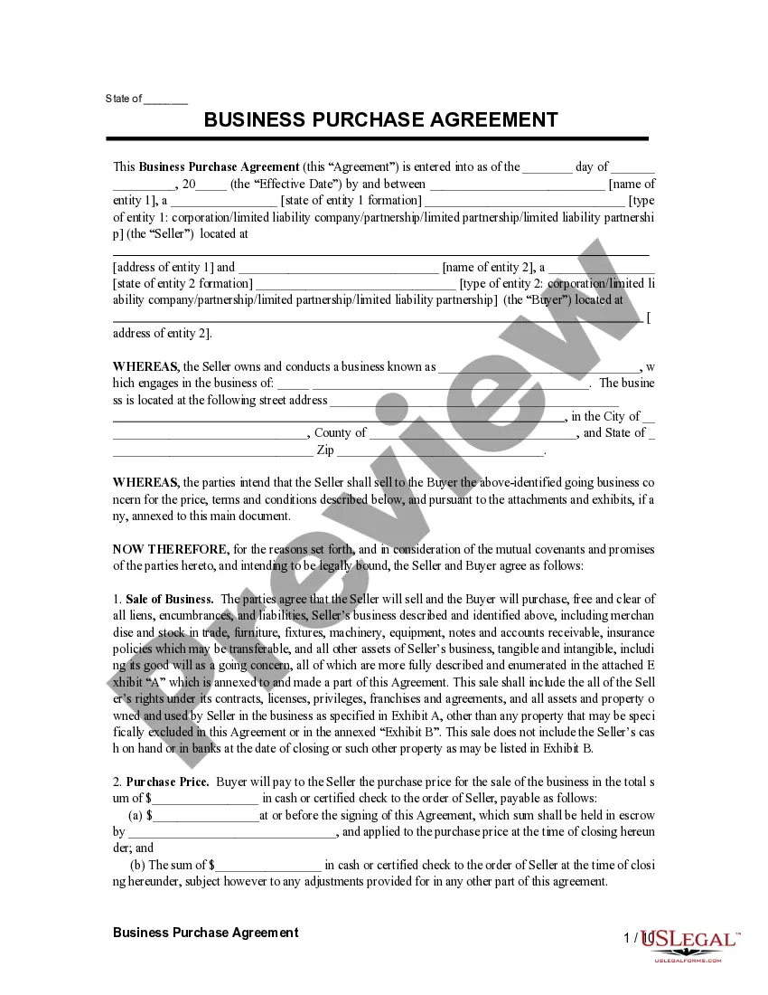 Preview Business Purchase Agreement