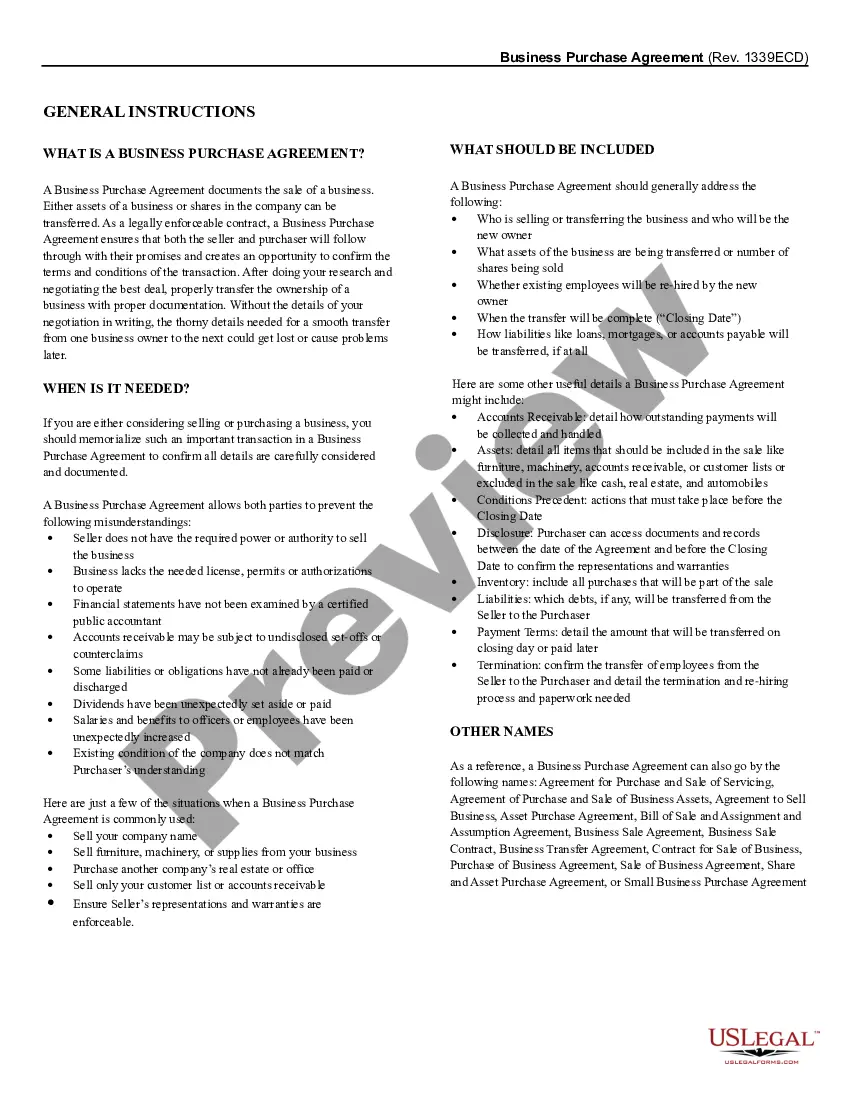 Preview Business Purchase Agreement
