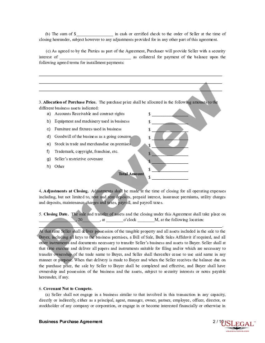 Preview Business Purchase Agreement