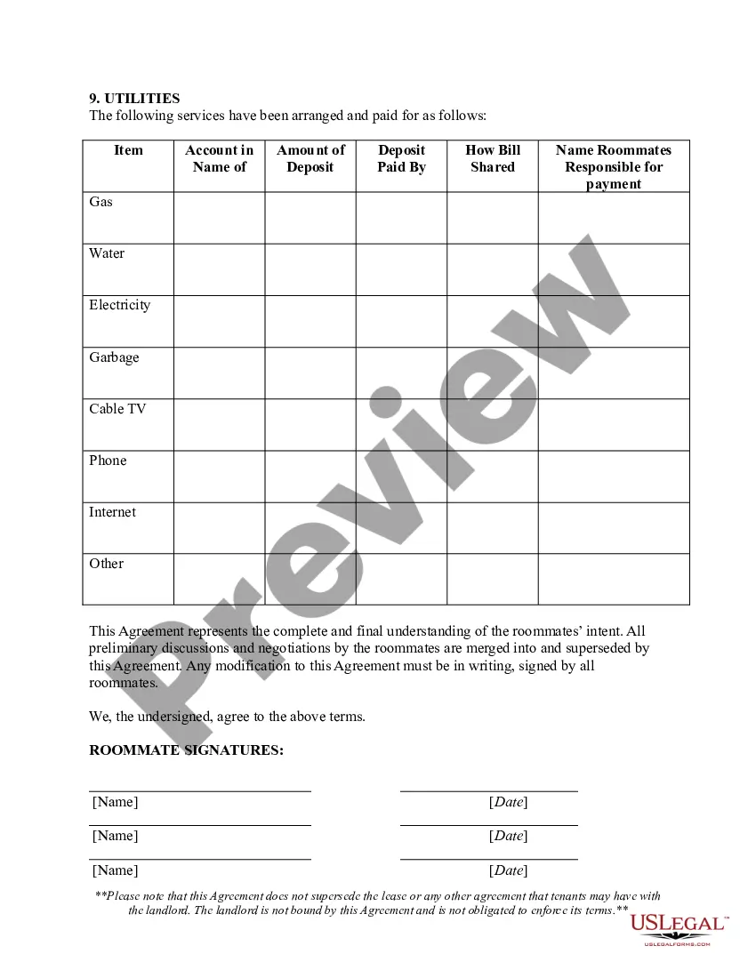 Preview Roommate Agreement
