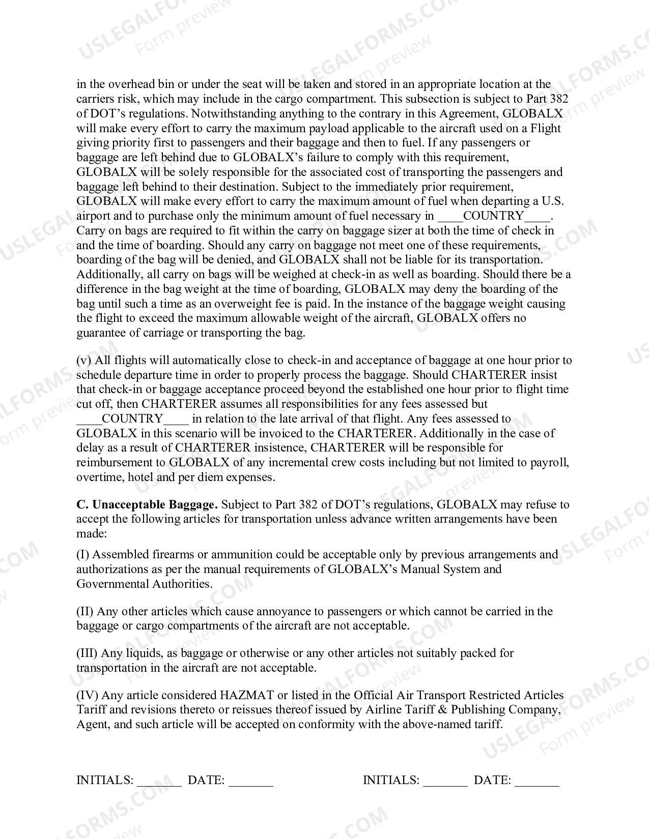 Preview Passenger Aircraft Charter Agreement