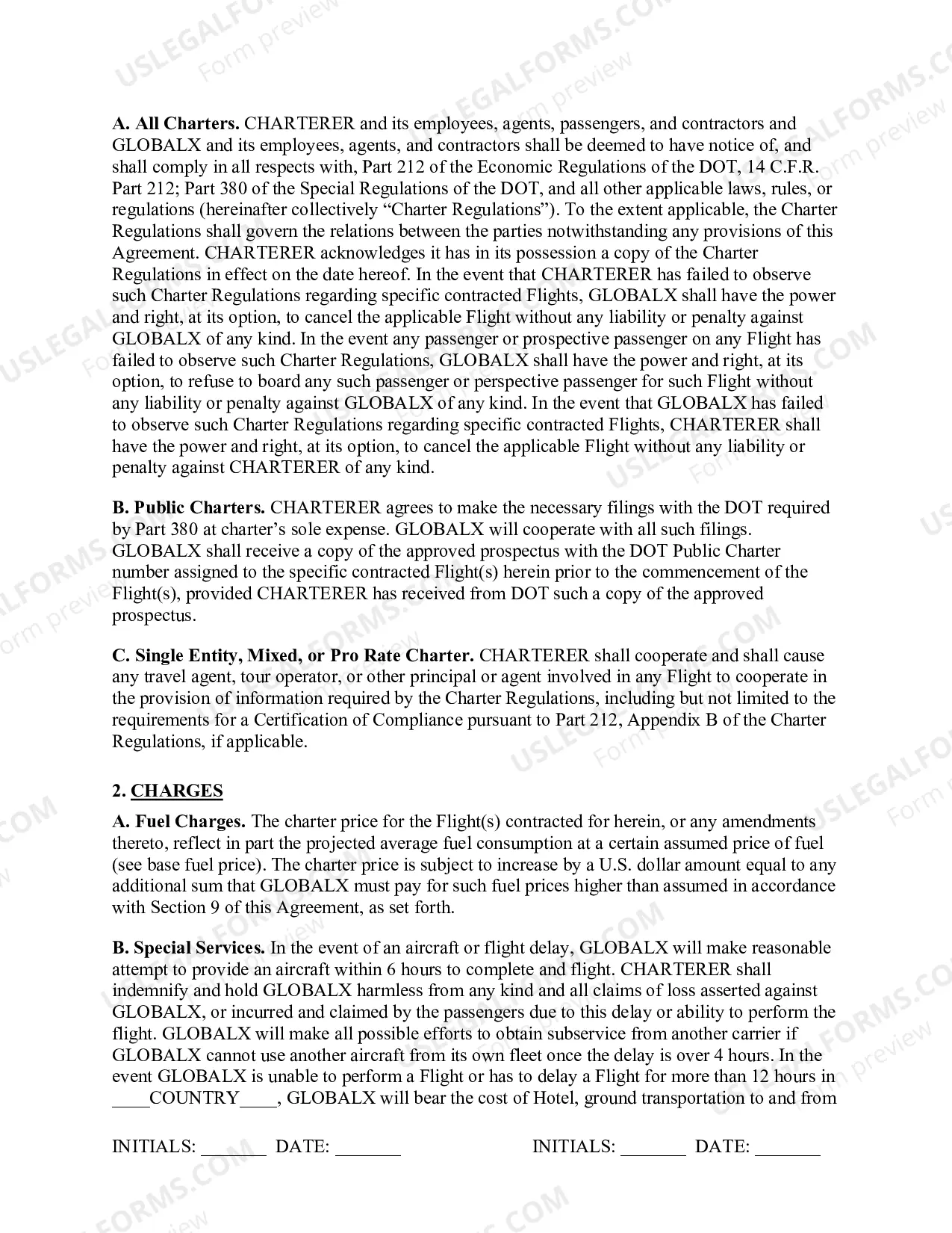 Preview Passenger Aircraft Charter Agreement