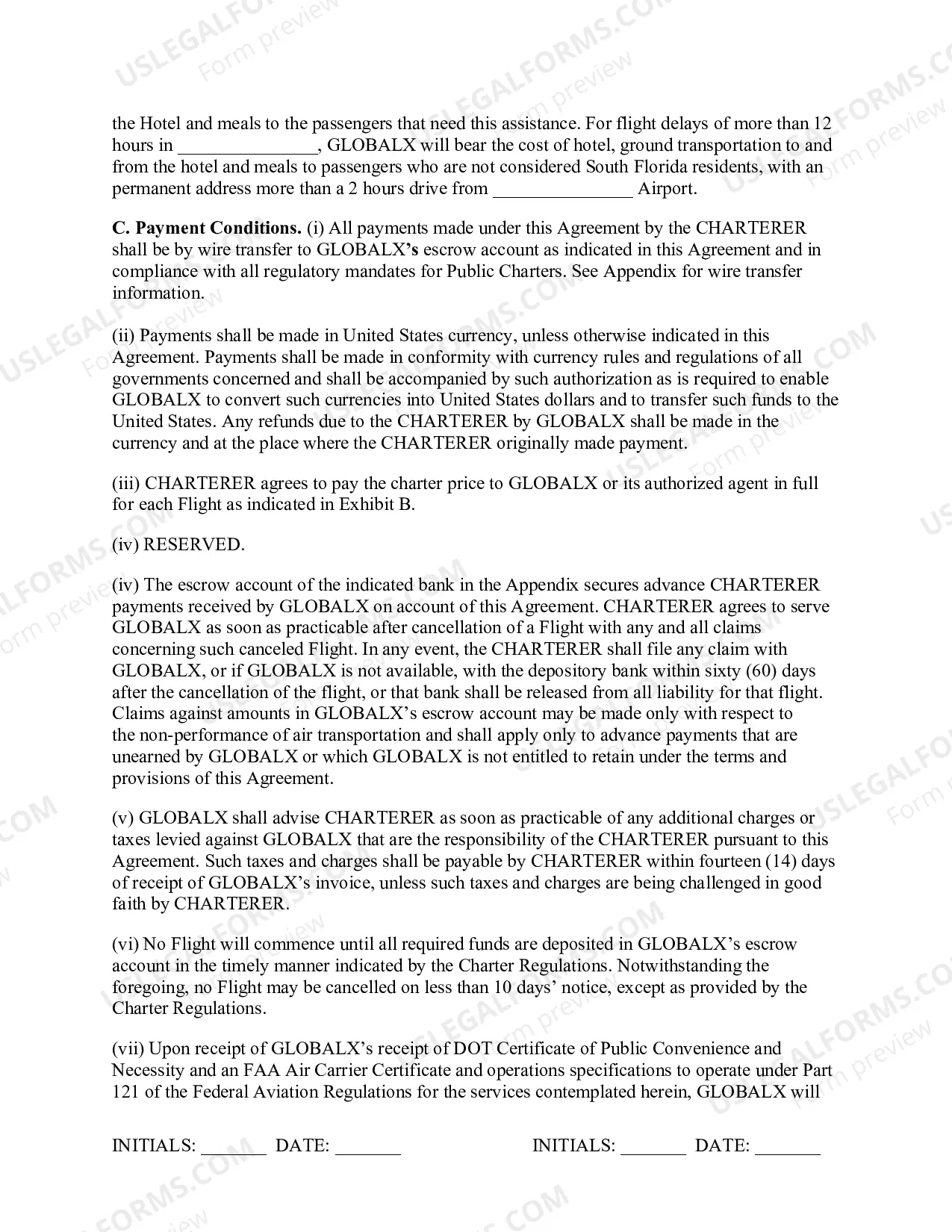 Preview Passenger Aircraft Charter Agreement