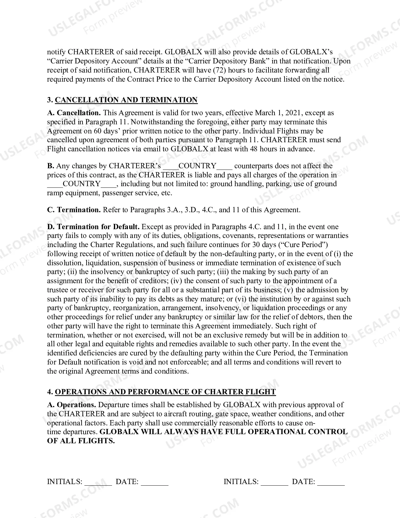 Preview Passenger Aircraft Charter Agreement