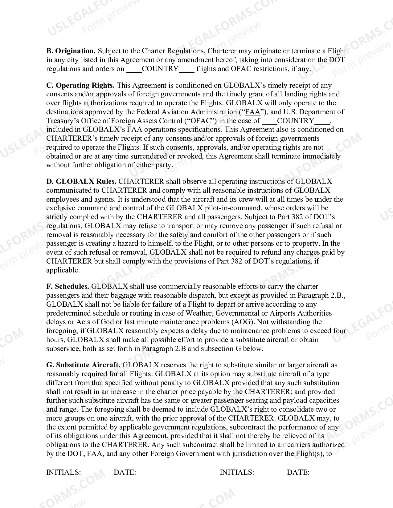 Preview Passenger Aircraft Charter Agreement