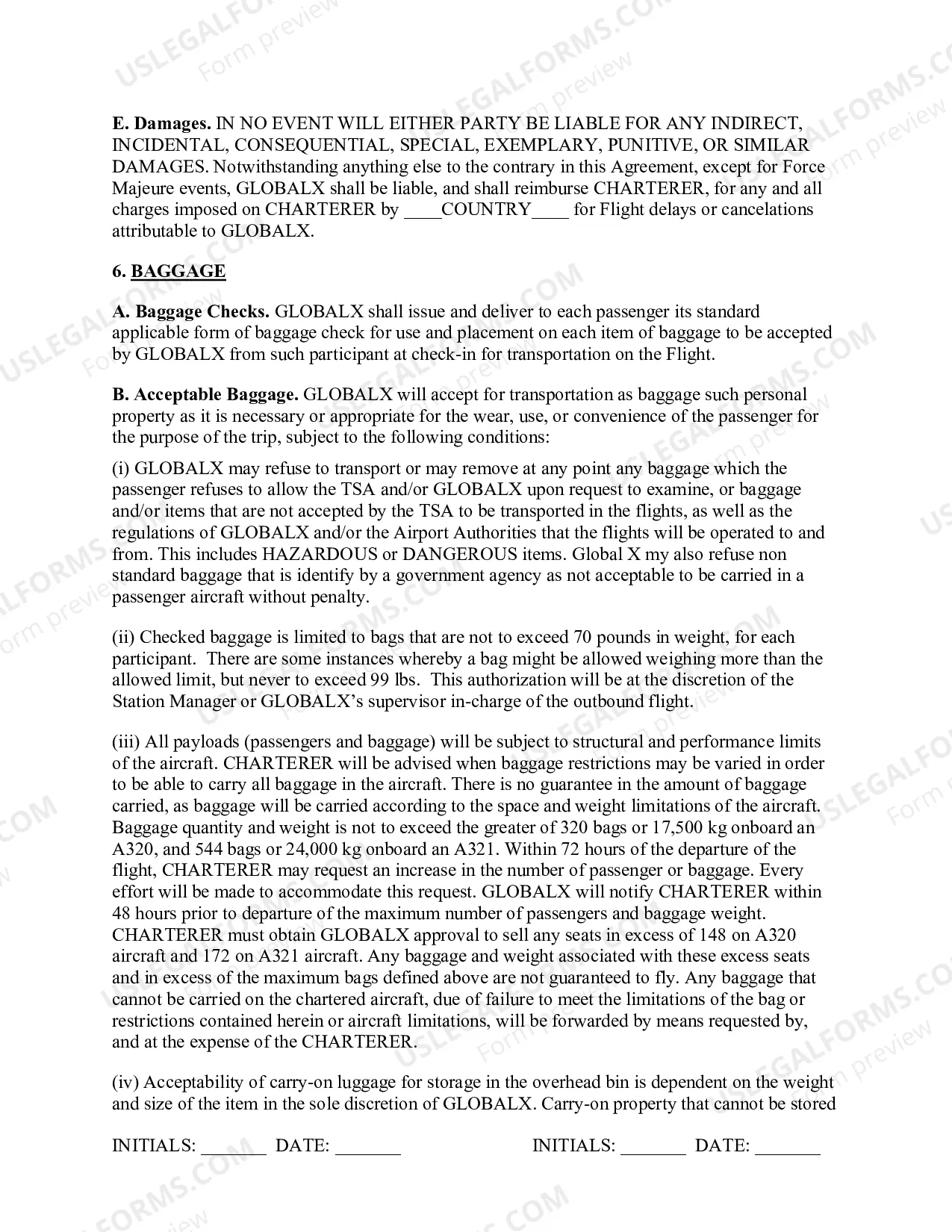 Preview Passenger Aircraft Charter Agreement