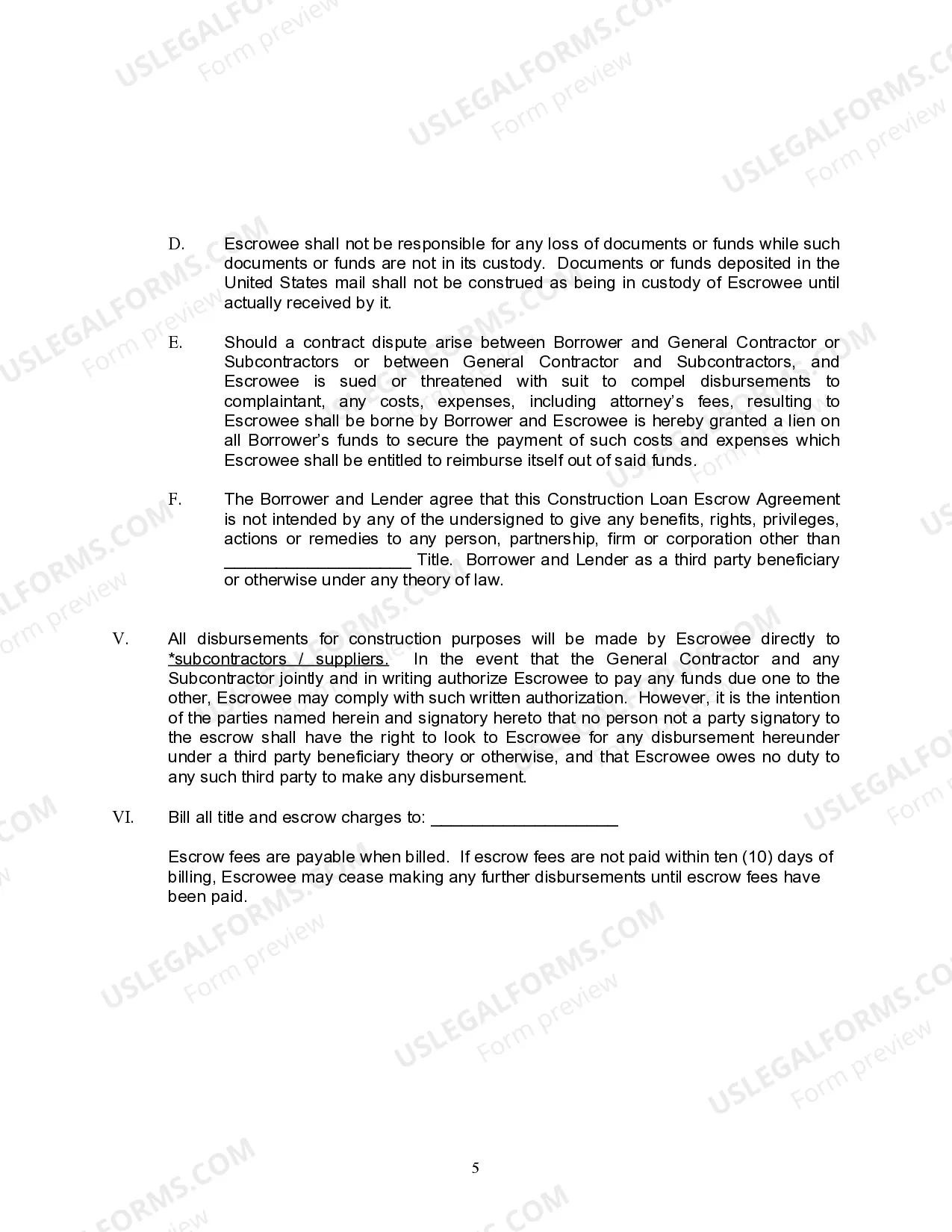 Preview Construction Loan Escrow Agreement