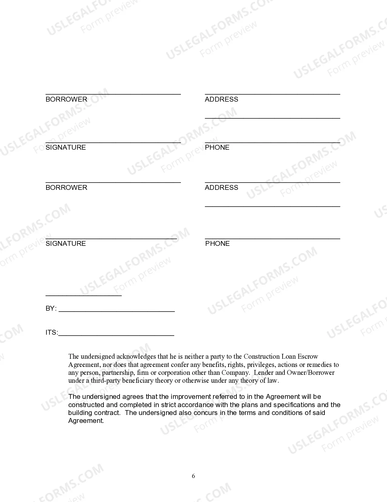 Preview Construction Loan Escrow Agreement