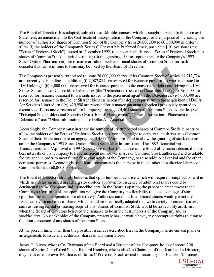Get Consent Statement for Consent of Stockholders in Lieu of Special Meetings Preview Consent Statement for Consent of Stockholders in Lieu of Special Meetings
